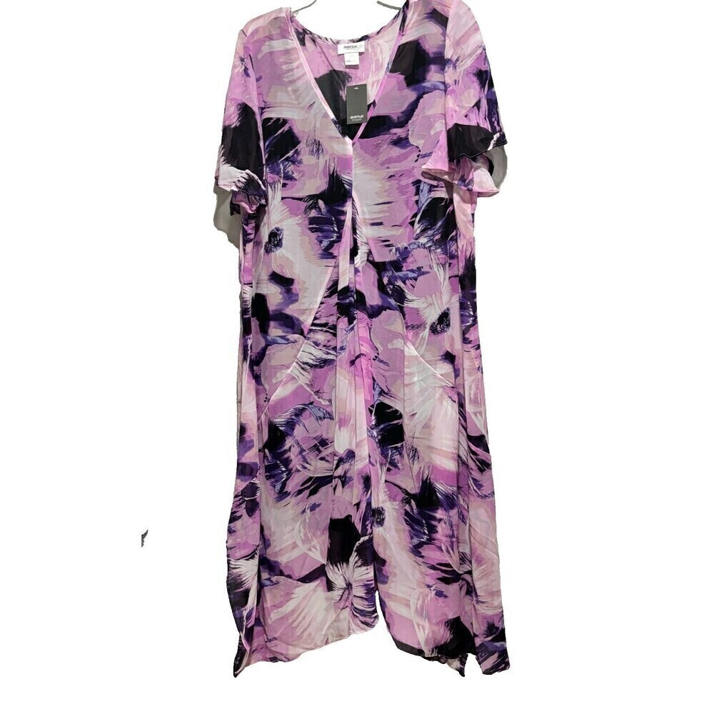 NWT Avenue‎ Studio Womens Maxi Marina Dress 20 in Violet Flower Flutter Sleeve